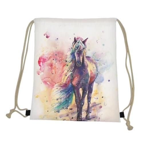 COEQINE Horse Gift Drawstring Bag Casual Backpack Sport Gym Sackpack for Women Men Girls Boys Age 5-15