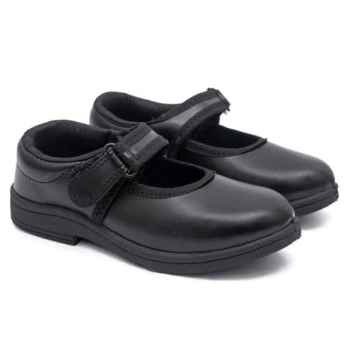 ASIAN School Shoes for Girls | Hook & Loop Adjustable School Comfortable Uniform Shoes Black