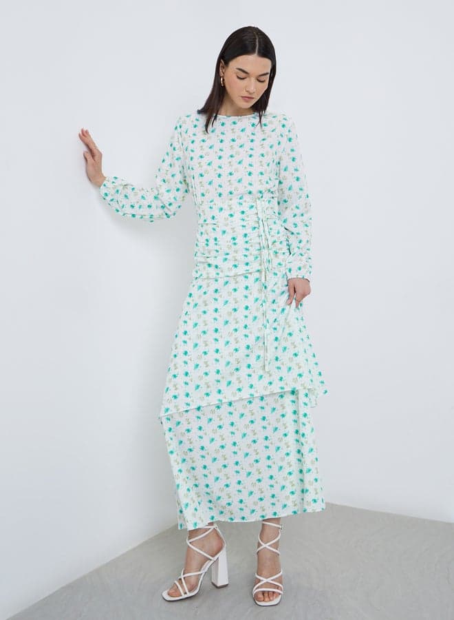 Ditsy Print Double Layer Hem Maxi Dress