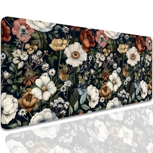Colorful Flowers Desk Pad Mouse Pad,Daisy Floral Mouse Mat with Stitched Edges,Non-Slip Rubber Base Mousepad for Office PC Keyboard Laptop and Home Work Desk Mat(27.5X11.8 in)