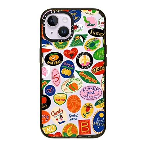 CASETiFY Impact iPhone 14 Case 4X Military Grade Drop Tested 82ft Drop Protection Fruit Stickers Glossy Black