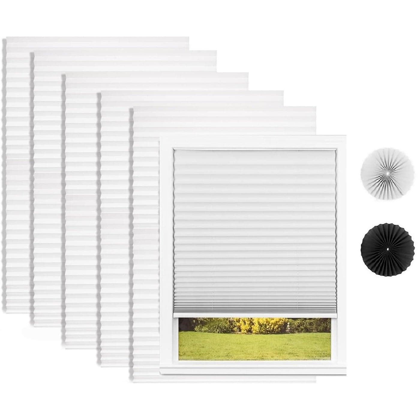 Changshade 6Pack Blackout Pleated Paper Shades for Windows Temporary and Portable Room Darkening Shades with 12 Clips for Travel No Tools and Easy to Install Cut to Any Size 36W x 72 H White