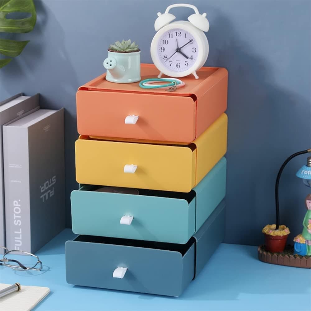 Styxon Plastic Desktop Storage Box Organizer Drawer Stackable Large Capacity Sundry Container Jewelry Case Cosmetic Makeups Dressing Home Desktop Organization 21 X 8 X 20 Cm Multicolor 3