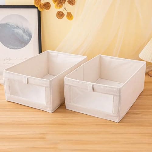 Gowloz Linen Storage Bins with Clear Window & Handles – Foldable Clothes Organizer Box for Wardrobe, Shelves & Home Storage – Durable Breathable Fabric (Beige, Pack of 2)