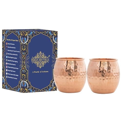 INDIAN ART VILLA Copper Glass Tumbler, Hammer Design, Drinkware, 590 ML (2)