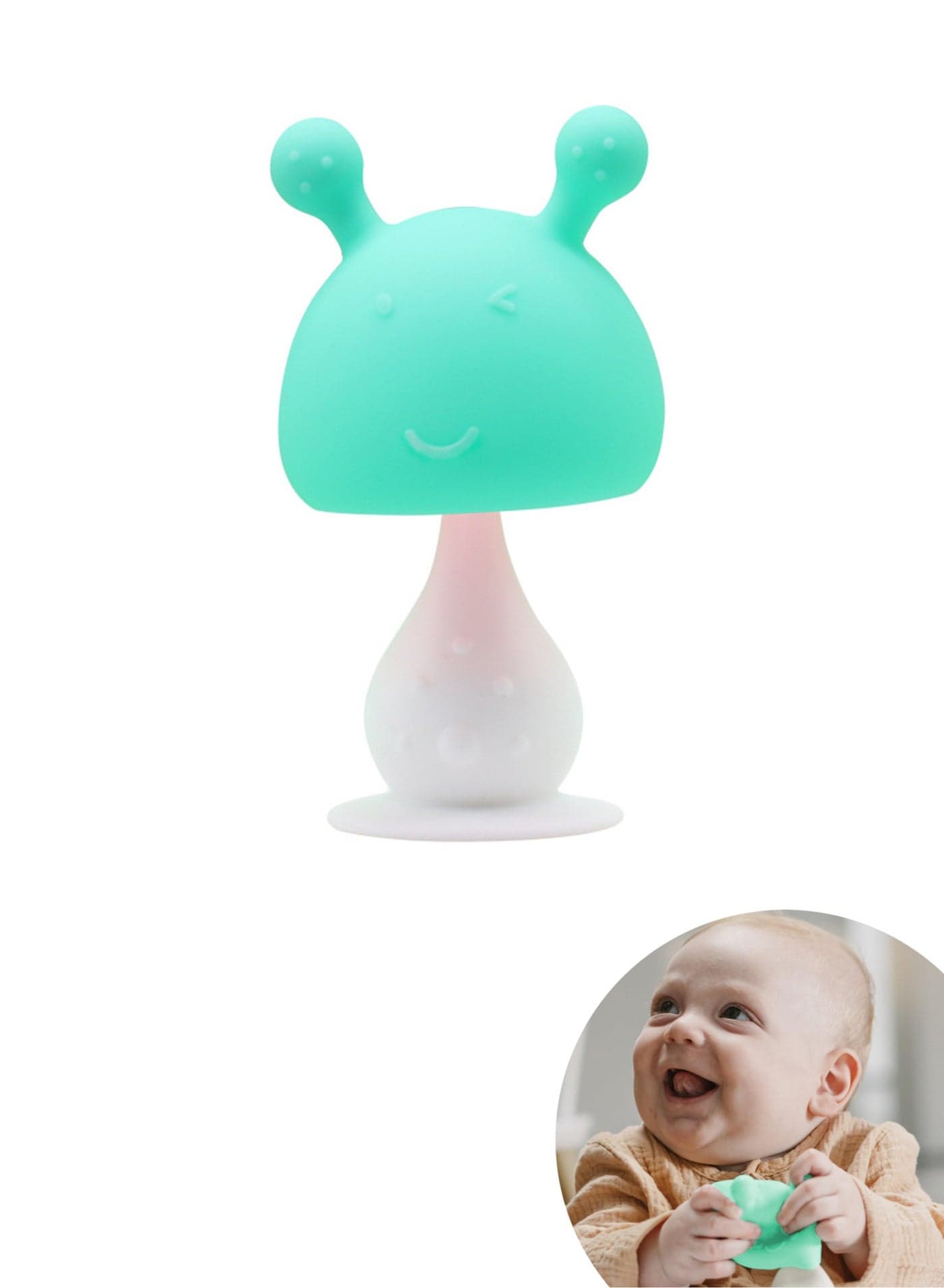Super Soft Silicone Teether with Suction Base Visually Stimulating Easy to Grasp Baby Teething Relief Toy for Ages Three Months and Up