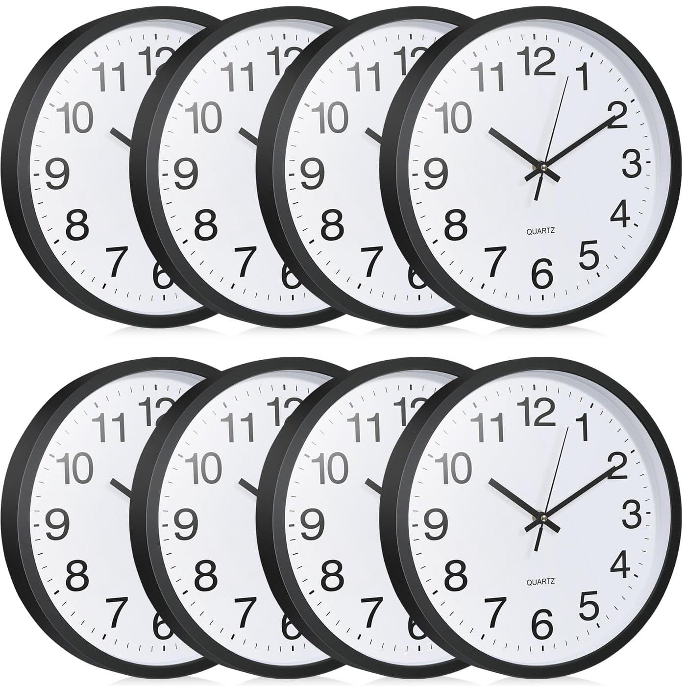 Inbagi 8 Pcs Wall Clock Bulk Large Silent Battery Operated Classroom Clocks Quartz Analog Non Ticking Wall Clocks Round for Office School Kitchen Classroom Home Bedroom DecorativeBlack12 Inch