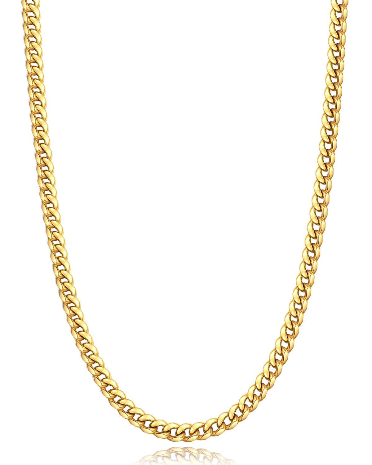 Jewlpire Gold Chain for Men, 4mm Mens Necklace Cuban Link Chain Necklace for Men, 18K Gold Plated Chain Necklace Sturdy & Durable Men's Necklaces 20 inch