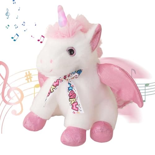 Humor Ted Happy Birthday Gifts Unicorn Plush Toy The Cormers Glowing Singing Happy Birthday SongUnicorn Stuffed Animal with Moving WingsParty Gift for Toddlers Boys Girls Kids 11 Pink