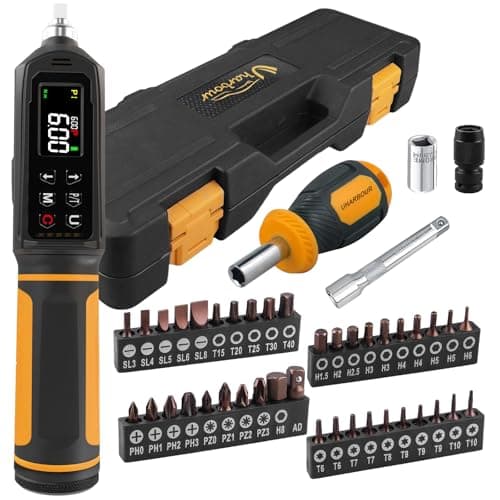 Uharbour Digital Torque Screwdriver 0096Nm Torque Screwdriver Set with 14 Elastic Bit Holder Extension Rod Flat Hex Torx and Philips Bits Suitable for Gunsmithing DIY Bicycle Maintenance
