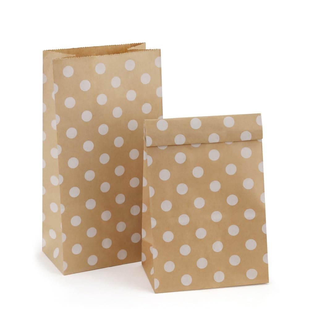 BagDream Paper Lunch Bags 4lb 100Pcs Kraft Brown Snack Bags Bulk for Craft Lunch Bread Sandwich Candy Treats 5x295x945 Inches Recyclable Brown Small Paper Sacks White Dot