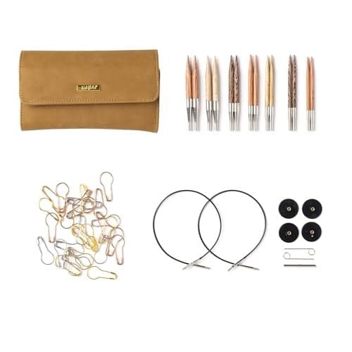 Knit Picks Options Wood Short Interchangeable Knitting Needle Set with Case and Stitch Markers Claudette Short