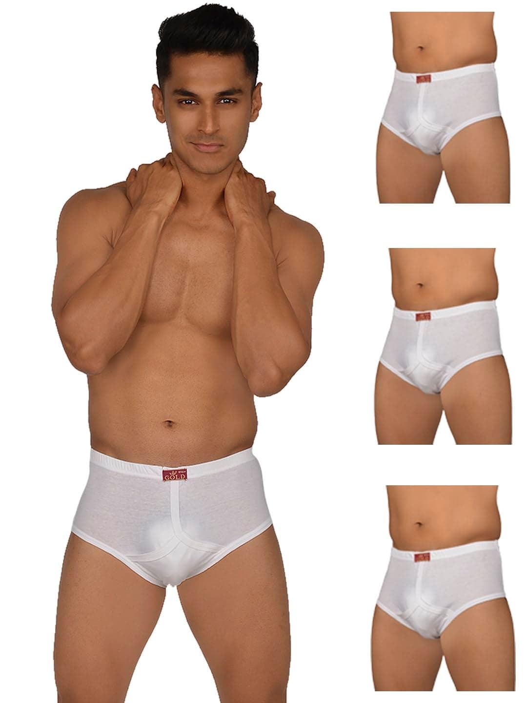 VIP Gold Men Solid White Pure Cotton Briefs (Pack of 4, 80 CM)