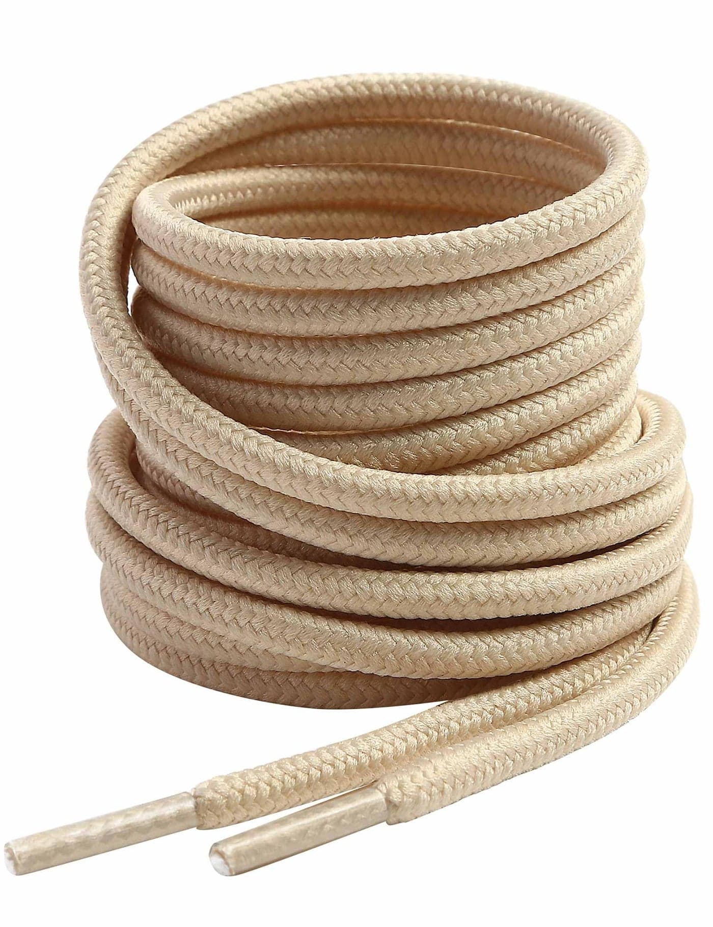 VSUDO 55 Inches Round Cream Boot Laces, 5/32" Diameter Shoe Laces for Boots, Heavy Duty Work Shoestrings, Hiking Shoelaces for Men or Women (2Pairs-Cream-140CM)