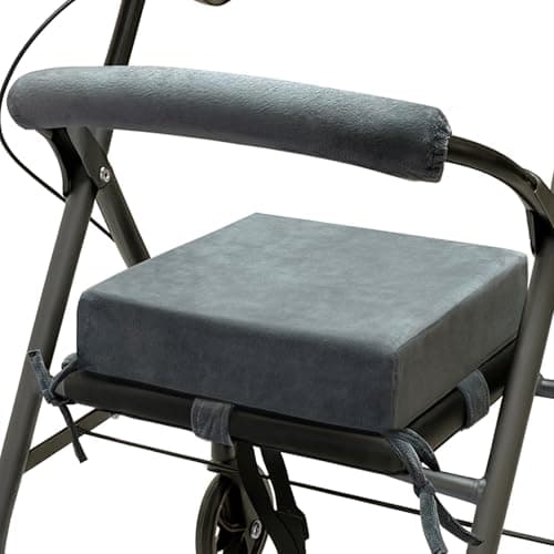 VGLCBBSTS Walker Seat Cushion for Seniors Memory Foam Rollator Accessory with Backrest Washable Crystal Velvet Cover GiftReady Box Secure Straps Zipper Walker Chair Pad