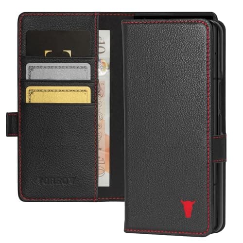 TORRO Phone Case Compatible with Samsung Galaxy Z Fold 6 (2024) – Premium Leather Wallet Case with Stand Function and Card Slots (Black)