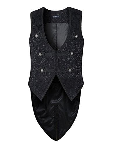 Mens Vest Waistcoat Tailcoat Black Damask Gothic Steampunk Victorian (S, Black)