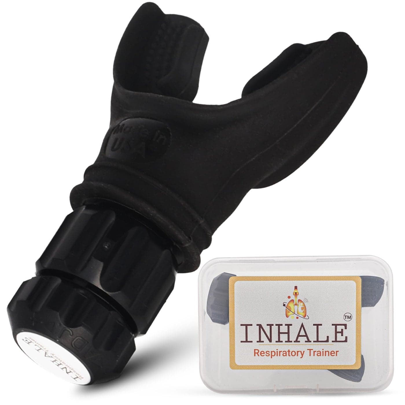 Inhale Respiratory Trainer Compact Lung Exercise Device with High Grade Silicone Carrying Case Included Breath Trainer with Adjustable Resistance Portable Easy to Clean