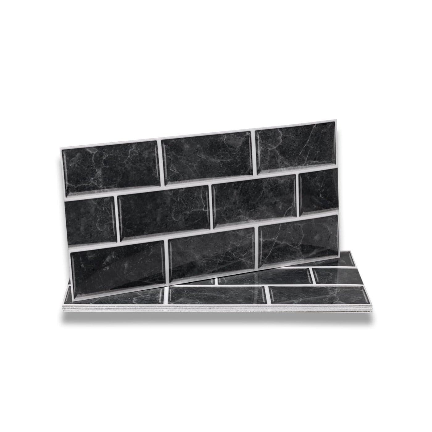 Fantasnight Black Tile Stickers Vinyl Peel and Stick for Bathroom Kitchen 30x15cm 24Pcs Brick Self Adhesive Wall Tile Waterproof Stick on Backsplash for Living Room