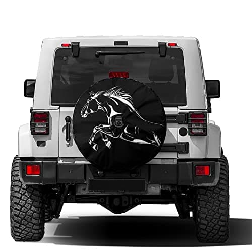 Delerain Spare Tire Cover with Backup Camera Hole Horse Black Wheel Covers Waterproof DustProof UV Sun Universal Fit for Jeep Trailer RV SUV Truck 17 Inch for Diameter 3133