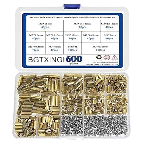 XINGYHENG 600pcs M2 M3 Brass Male-Female/Female-Female Spacer Standoff Screw Nut Assortment Kit and Stainless Steel Screw Nut Set (Brass M3)