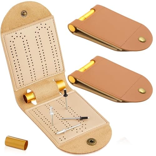 Travel Cribbage Board Game Set Portable Cribbage Boards Unique 2 Track Cribbage Board Foldable PU Mini Cribbage Board with 4 Cribbage Board Pegs Folded314x492inAfter Unfolding L1031in 2Pcs