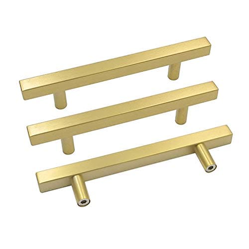 goldenwarm Brushed Brass Cabinet Handles Drawer Pulls - LS1212GD115 Modern Kitchen Cabinet Hardware Cupboard Drawer Handle Pull 4-1/2 in Hole Centers, 5 Pack