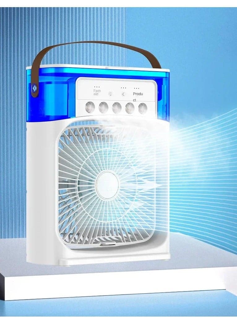 Portable Air Conditioner Fan, Personal Air Conditioner with Ice Tray,5in1 Timming Evaporative Air Cooler,Cooling Fan with 7 Colors Light, 5 Sprays,3 Speeds,Ac Fan for Small Room,Office,Car,Camp