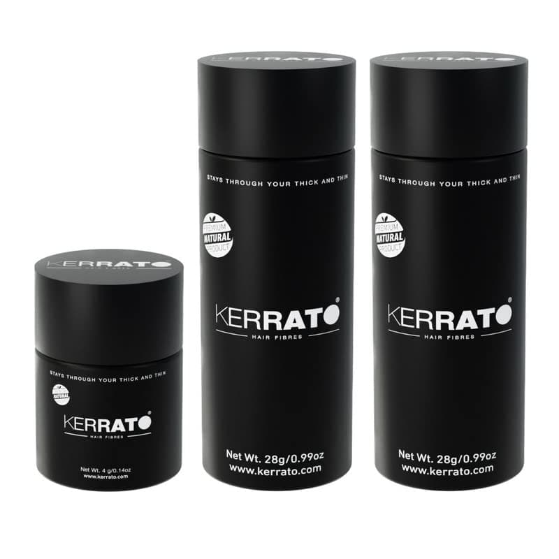 Kerrato Hair Fibres for Thinning Hair Combo Pack NATURAL BLACK 28g 28g 4g Natural Hair Thickener Fibers Conceals Hair Loss in 10 Seconds 100 Natural Keratin For Men Women