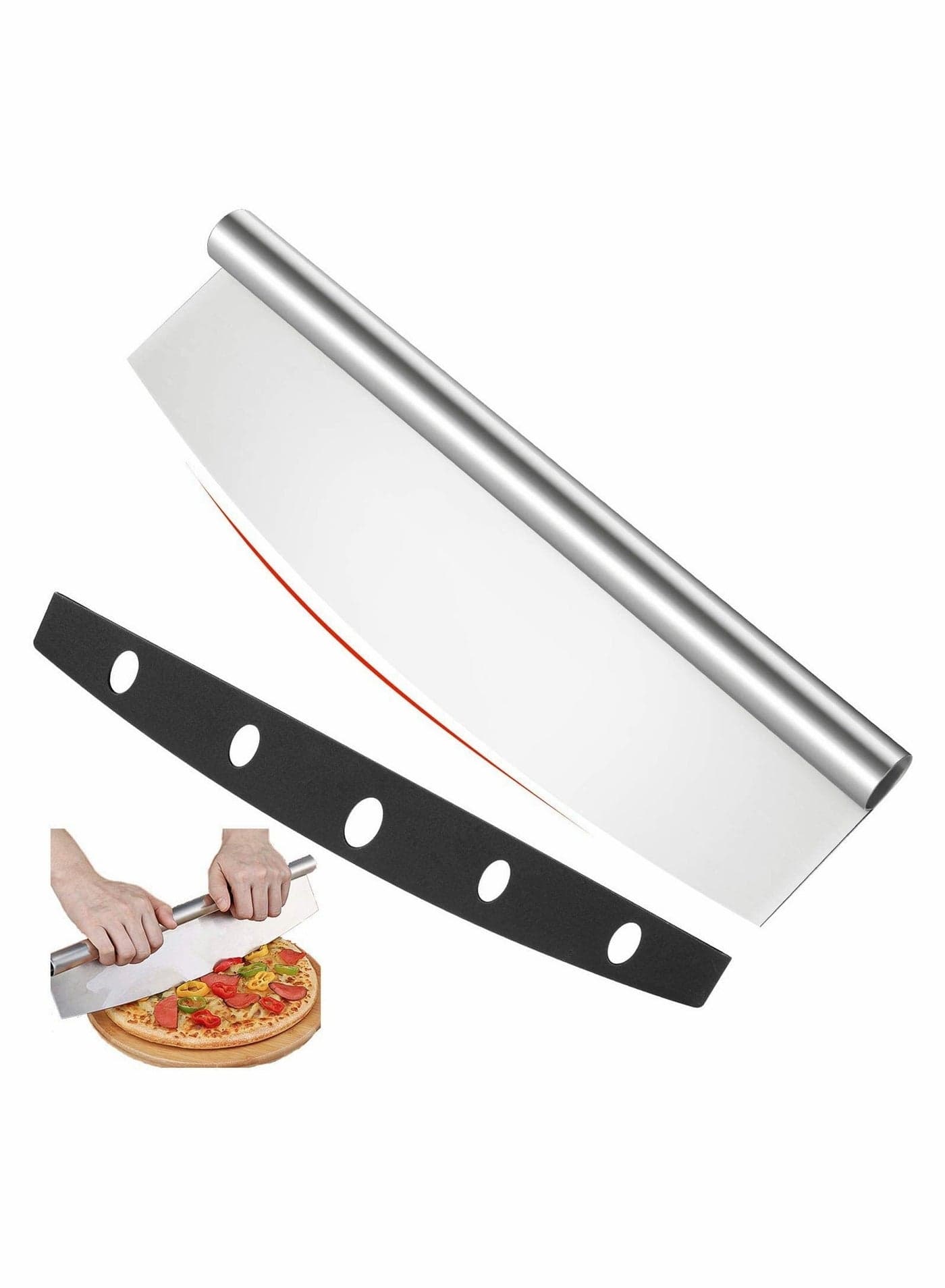 Pizza Cutter, Rocker Slicer with Protective Cover 14 Inch, Chopper Accessories Set of Sharp Blade, Premium Stainless Steel Knife Tools for Kitchen (14 Inches)