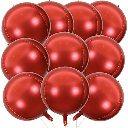 KALOR 10 Pcs 22 Inch Red Mylar Balloons Large 4D Giant Round Foil Balloon Big Mirror Metallic Balloons for Birthday Party Baby Shower Gender Reveal Supplies