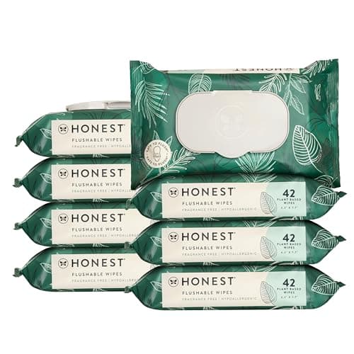 The Honest Company Flushable Wipes for Sensitive Skin Hypoallergenic FragranceFree Tropical Leaves Design 336 Count 8 Packs of 42