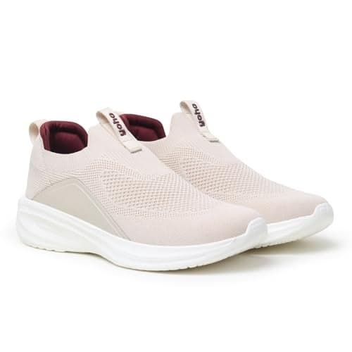 YOHO Knitted Slip-Ons for Women |Lightweight, Stylish, Breathable Casual Loafer Shoes |Extra Soft Insole & Shock Absorbing for Walking Without Lace Ladies SOS-112 | Beige - UK 3