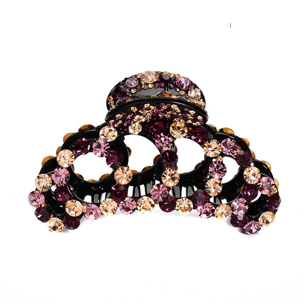 Suoirblss Woman Glinted Crystal Hair Clip Claw Pins Large Fancy Rhinestones Claw Clip Jaw Clips for Thick Hair Purple champagne