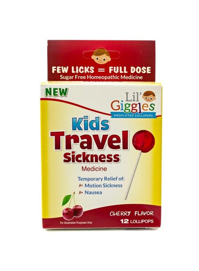 Kid's Medicated Travel Sickness Lollipops For Children Motion Sickness, Car Sickness And Travel Nausea. Homeopathic Remedy. The Medicine Kid's Will Love To Take. 12 Ct