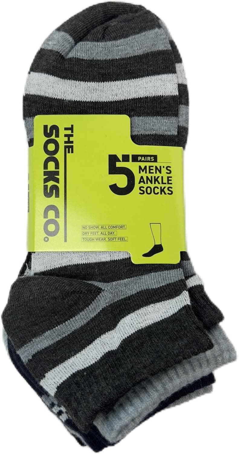 Men's 5 Pair Ankle Socks, Striped Design