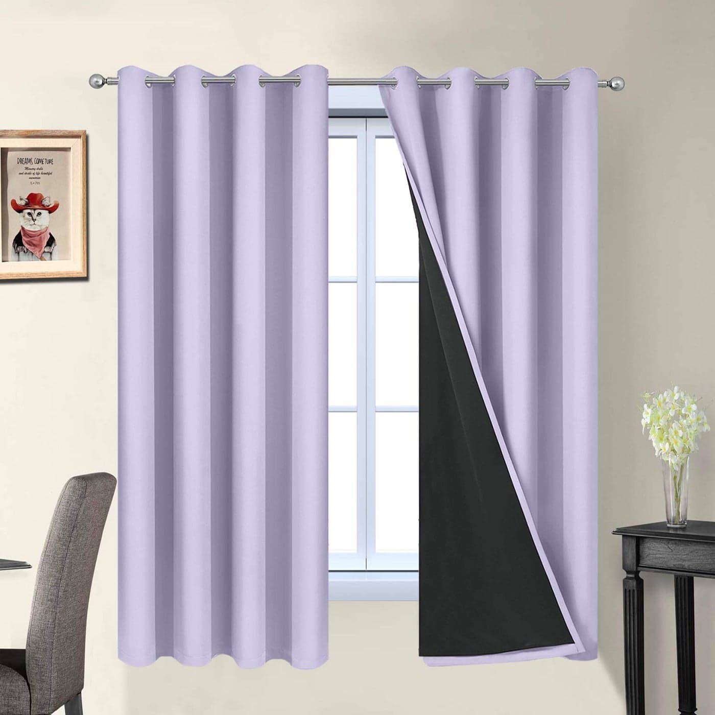 Yakamok 2 Thick Layers Completely Blackout Window Treatment Thermal Insulated Drapes for Girls Bedroom52Wx63L Lilac 2 Panels