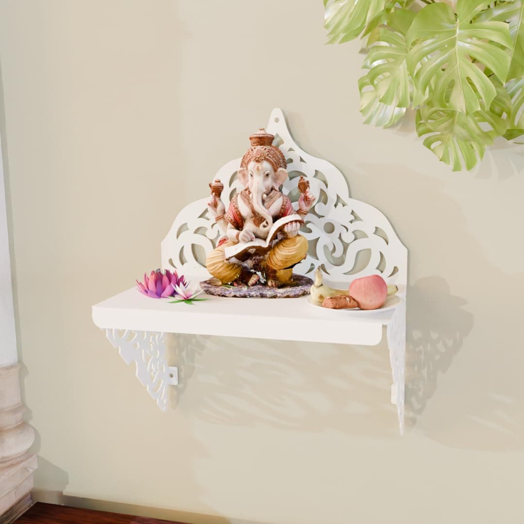 NIVED KAVERI Metal Mandir 16 X 13 X 85 inch Wall Mountable Easy Screw Assembly Temple for Home Office Pooja Stand Devghar White Glossy Finish