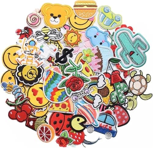 BoAn 60 Pcs Random Assorted Styles Embroidered Iron on Patches for Clothes DIY Craft Patches for Hats Backpacks Jean Jackets Dress