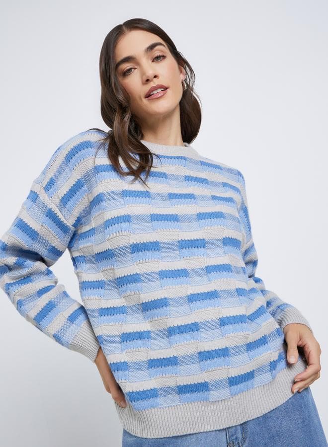 Styli Patterned Knit Dropped Shoulder Sweater