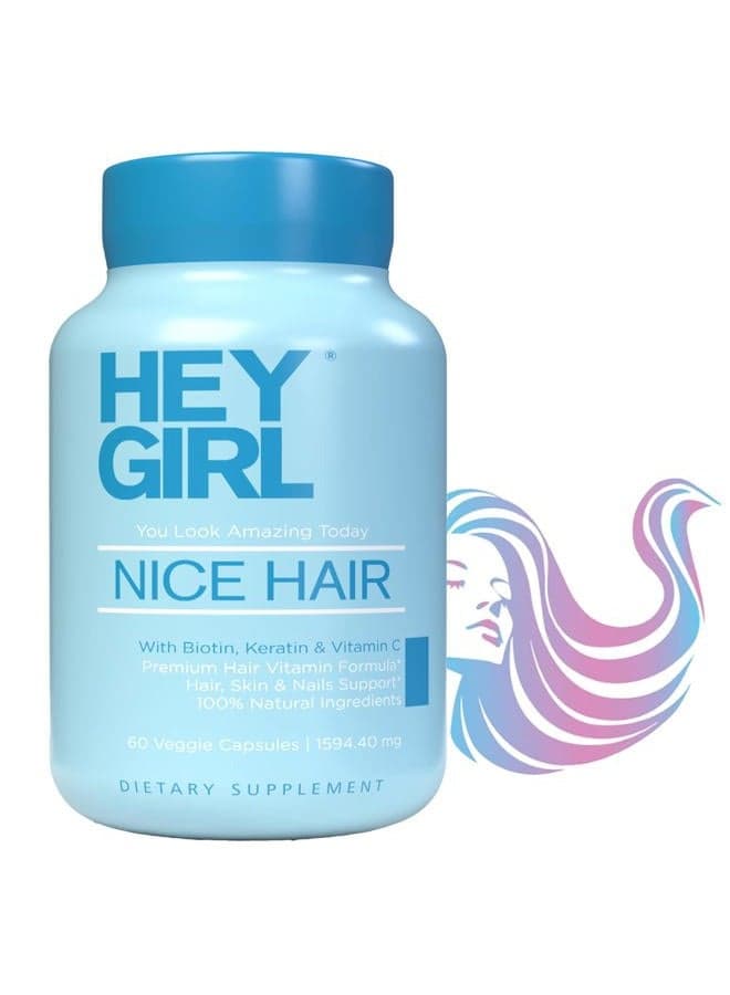 Hair Vitamins To Help Thinning and Fallout - Hair Supplement To Grow Hair Faster, Stronger & Have Healthy Skin & Nails - Scientifically Made With Biotin, Keratin, Folic Acid, Vitamin B, C, 60 Capsules
