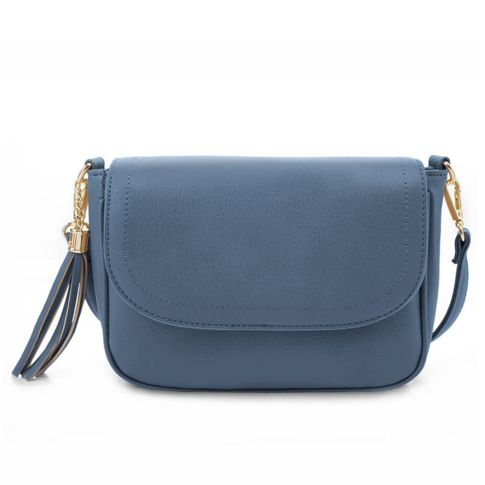 EVVE Small Crossbody Bag for Women Trendy Vegan Leather Flap Saddle Purses with Adjustable Shoulder Strap Dark Blue