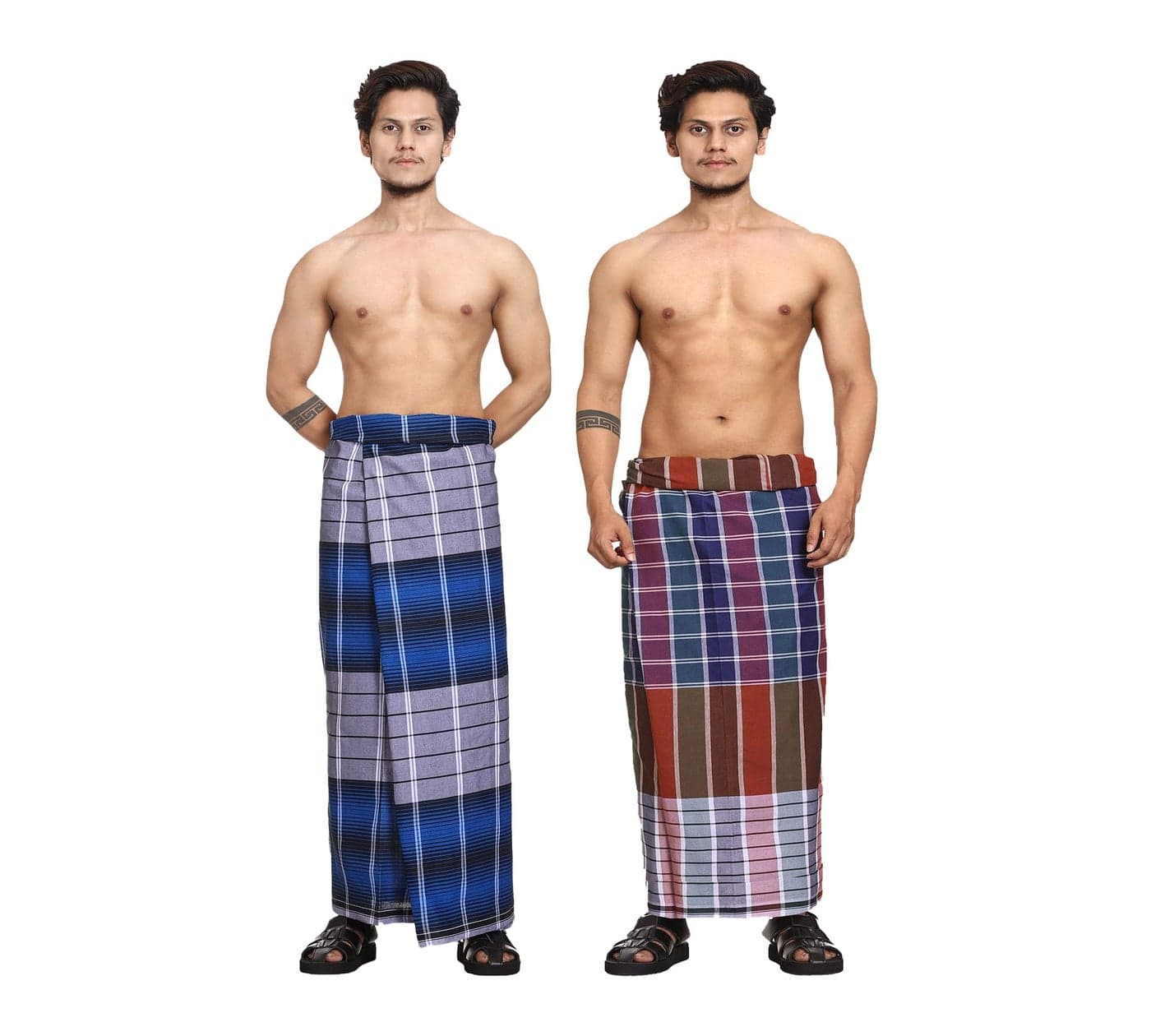 Gowri Tex Cotton Stitched Lungi Pack Of 2 (Ready To Wear) 2.25Meter (Dark Blue-New Red)