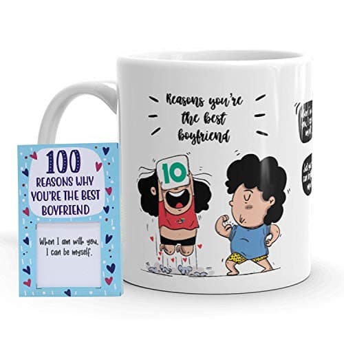 Oye Happy - 100 Reasons You're The Best Boyfriend Mug and Cards Combo - Best Gift Combo for Boyfriend on Birthday/Anniversary/Valentine's Day (Ceramic) (Microwavable) (330 ml)