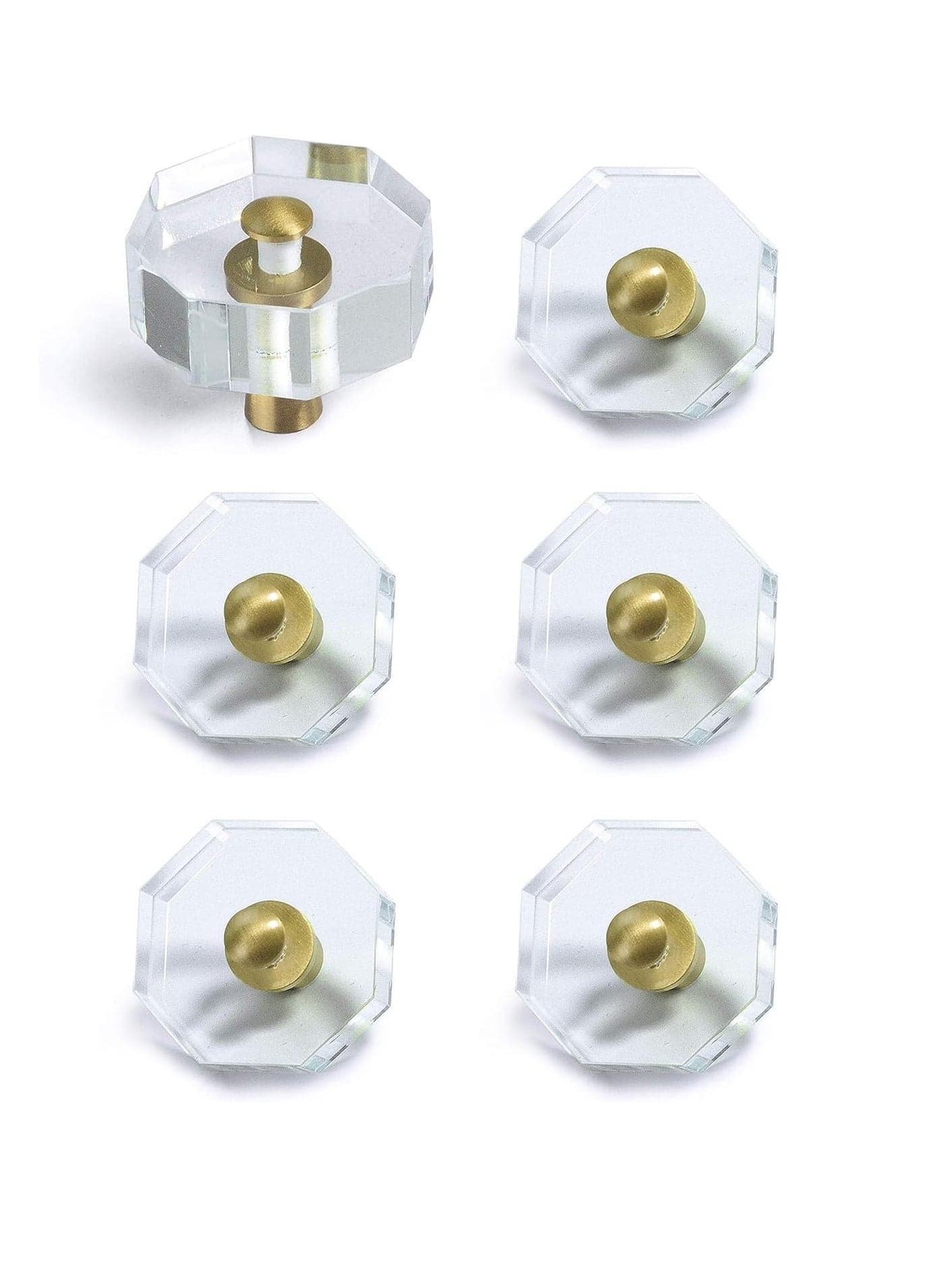 Glass Crystal Knobs Cabinet Knobs and Pulls Brass Drawer Pull Cabinet Handle Gold Furniture Hardware for Dresser Kitchen 6 Pack Octagon