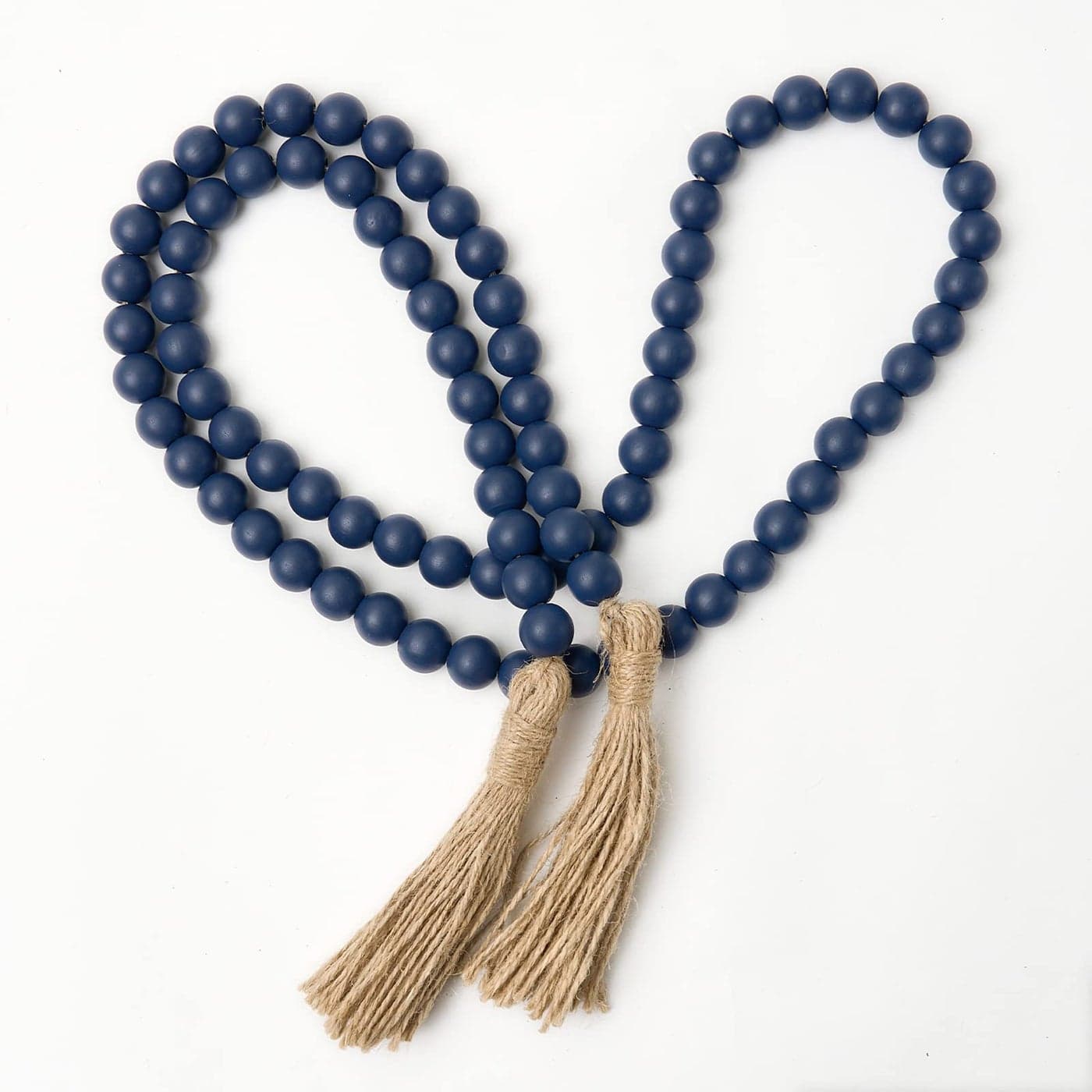 OMISHE 59in Wood Bead Garland with Tassels Decorative Beads Farmhouse Wooden Beads Garland for Wall Hanging Home Festival Decor Navy Blue