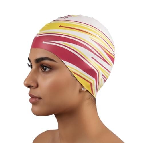 Silicone Swimming Cap for Men, Women, Kids, Unisex | Lab Tested by Experts | Ultra Soft and Stretchable | Latex-Safe, Quick-Dry, Tear-Resistant, Anti-Slip Fit | Pink & Yellow Stylish Design