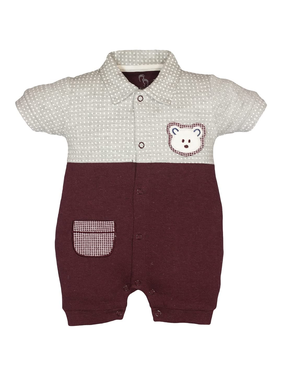 BabyGo Half Sleeves Baby Romper| 100% Cotton Rompers for New Born Baby| Baby Dress | Onesies| 0-3M| MAROON| Infant Clothes