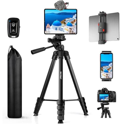 MACTREM iPhone iPad Tripod Stand, 67" Phone Tripod for iPad Tablet Camera with 2 in1 Holder Remote Carry Bag, Aluminum Extendable iPhone Stand for Video Recording/Selfies/Live Stream/Vlogging