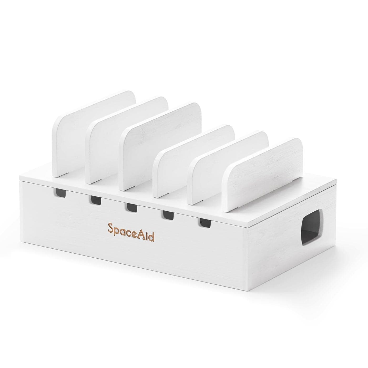 SpaceAid Bamboo Charging Station for Multiple Devices Cell Phone Docking Stations for Multi Laptop Tablets and iPads Nightstand Bedside Desk Device Charger Organizer White